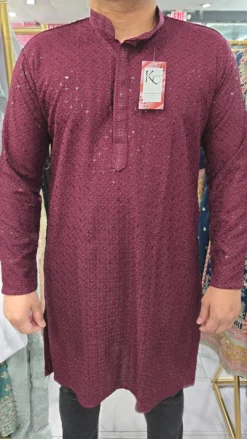 Mens Burgendy Chikankari Panjabi KC422
