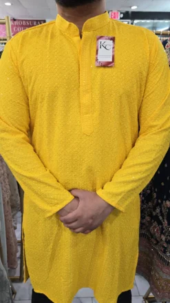 Mens Yellow Chikankari Panjabi KC415