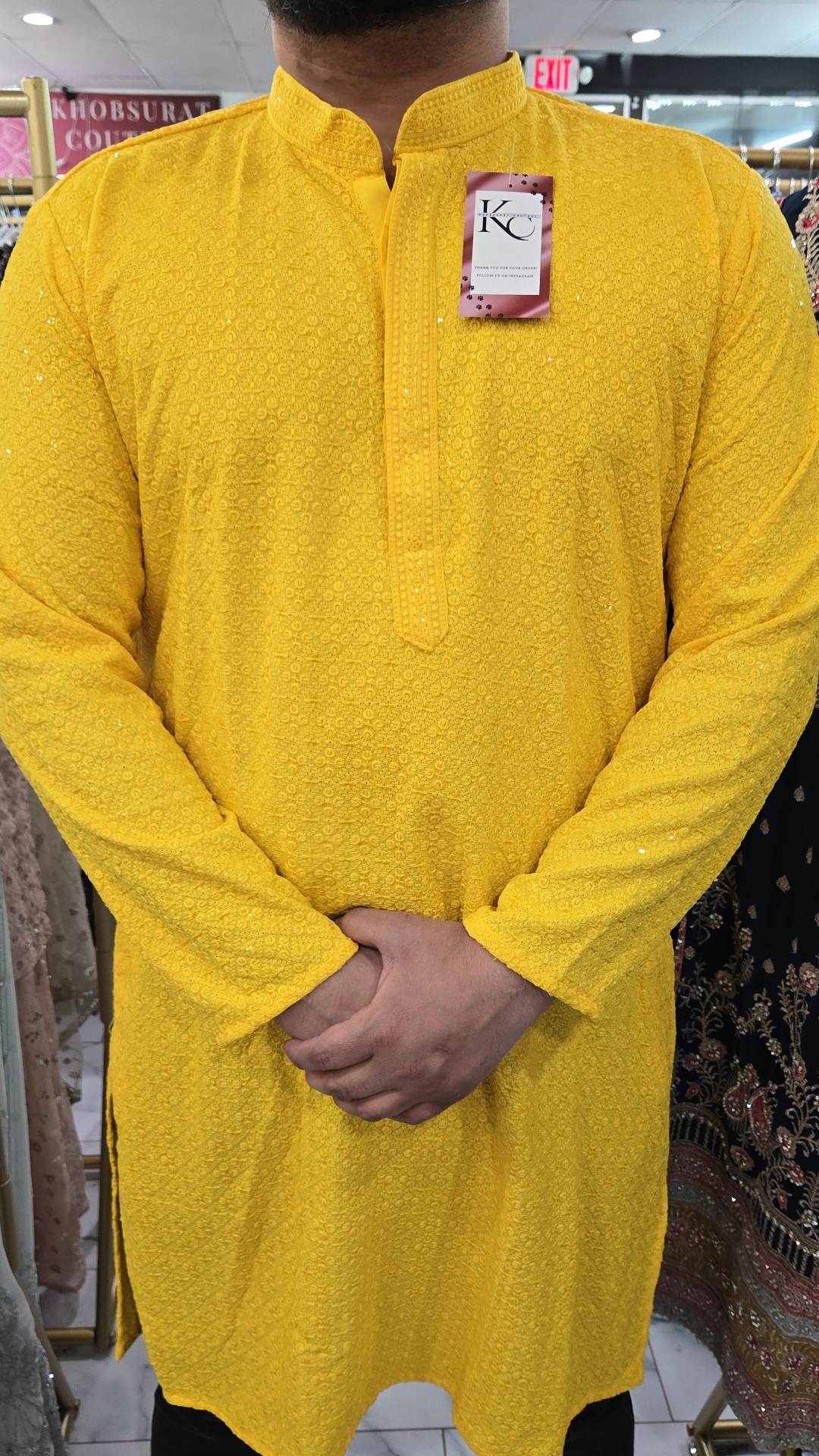 Mens Yellow Chikankari Panjabi KC415