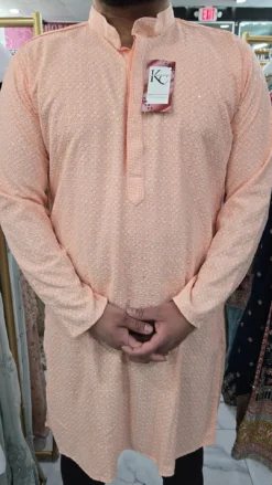 Mens Peach Chikankari Panjabi KC416