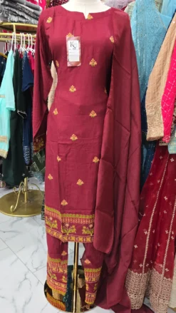 Maroon Pakistani Linen Dress KC285
