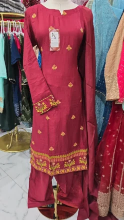 Maroon Pakistani Linen Dress KC287