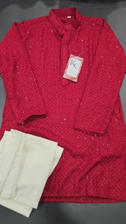 Boys Maroon Chikankari Panjabi KC428