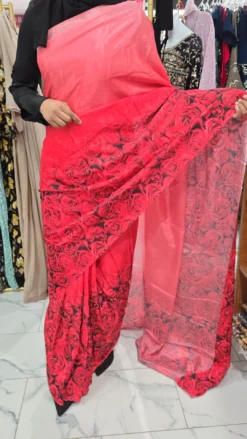Red Rose Printed Pleated Saree KC344