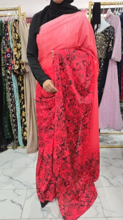Alternative view of Red Rose Printed Pleated Saree KC344
