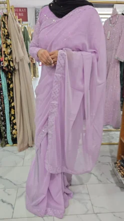 Alternative view of Lavender Pleated Saree with UnReadymade blouse KC349