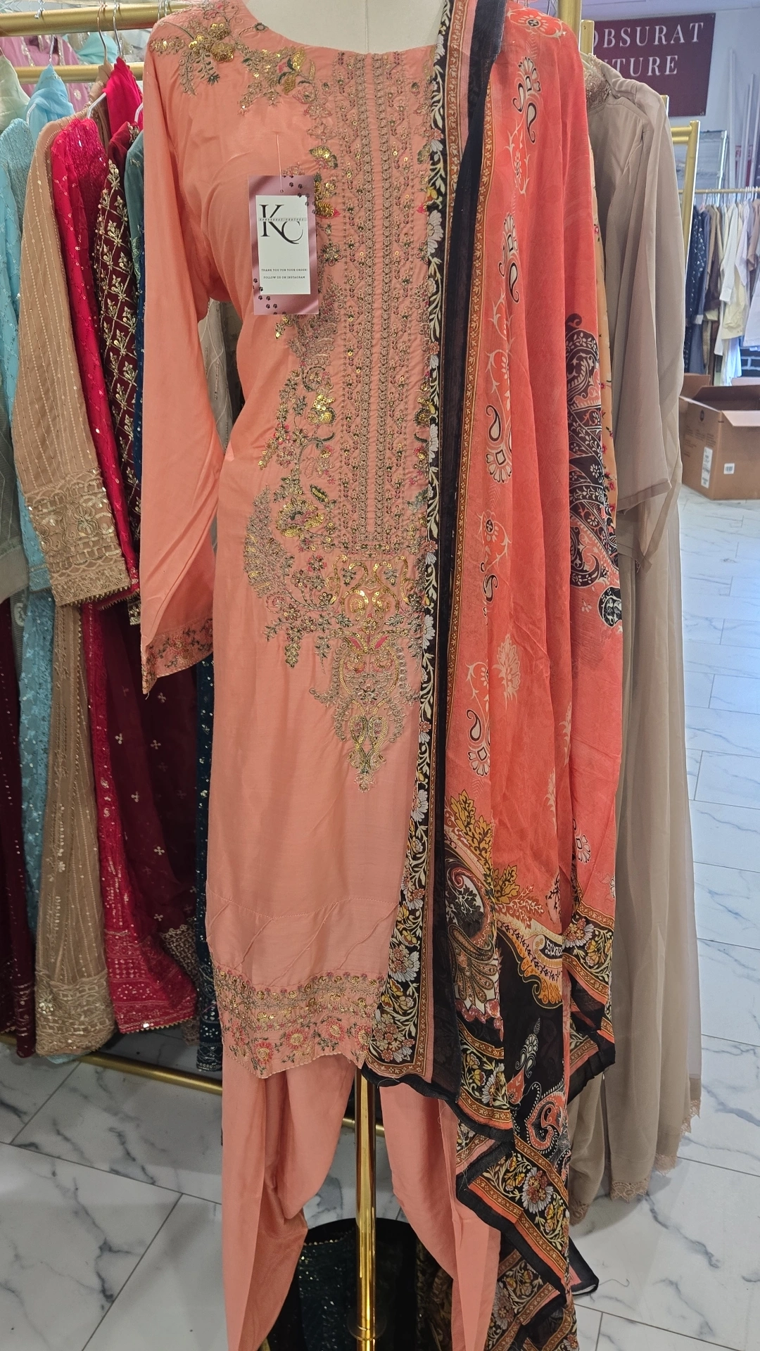 Peach 3PC Linen dress KC462