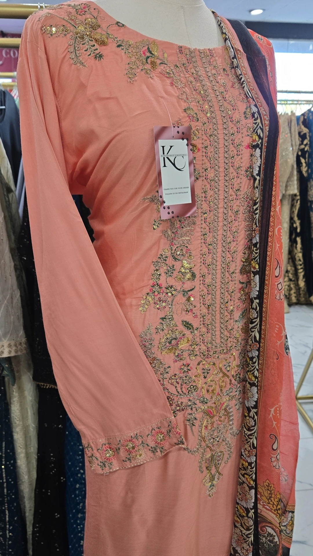 Peach 3PC Linen dress KC462 - Image 2