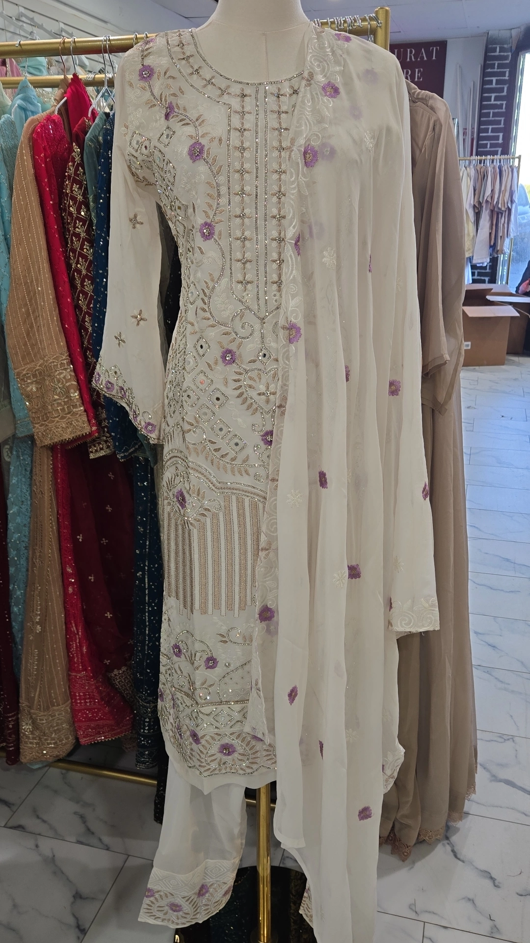 White and Purple 3PC Handwork stone dress KC464