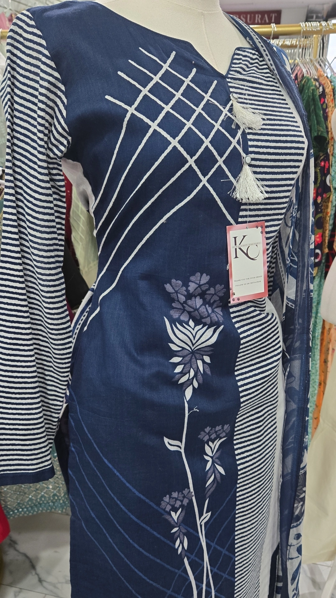 Blue 3PC Cotton dress KC568 - Image 2
