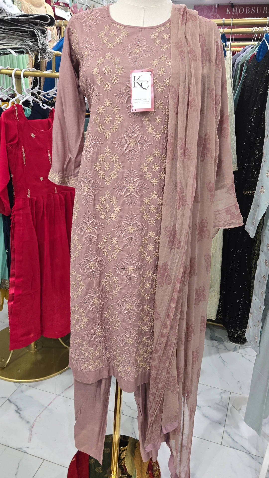 Mauve 3PC Linen dress KC572