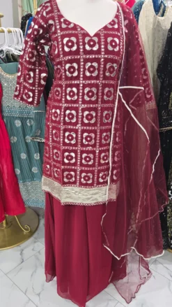 Maroon Extra Wide Palazzo Set KC579