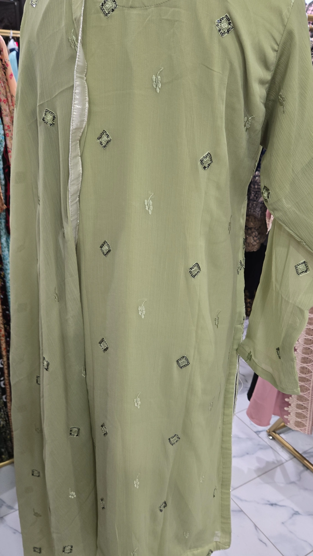 Green Chiffon Dress KC583 - Image 3