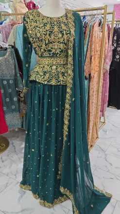 Georgette Teal Lehenga 4PC Set KC602