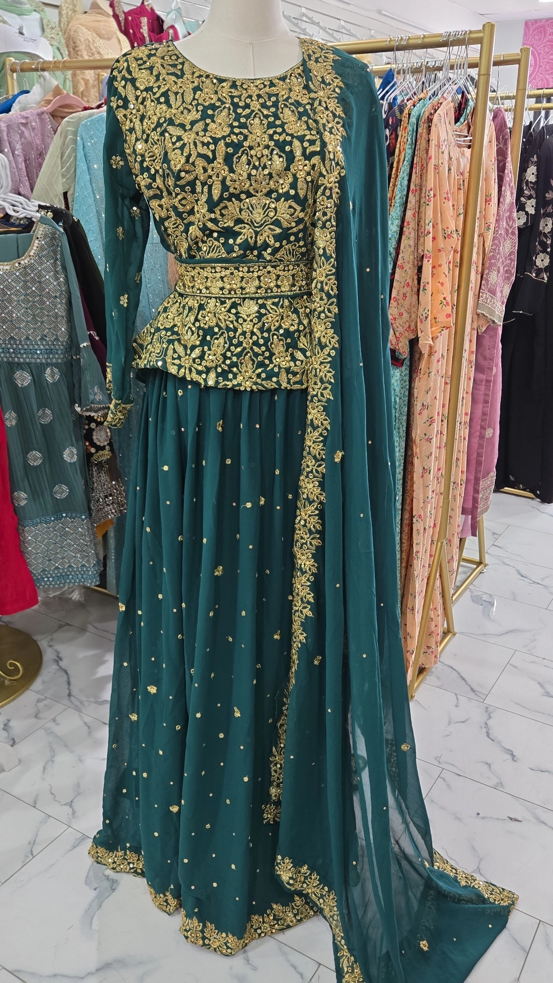 Georgette Teal Lehenga 4PC Set KC602