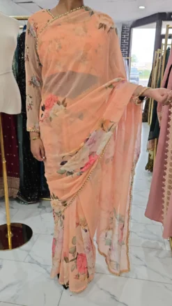Chiffon Pearl Saree With Readymade Blouse KC645