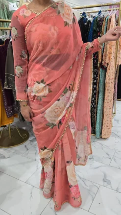 Chiffon Pearl Saree With Readymade Blouse KC647