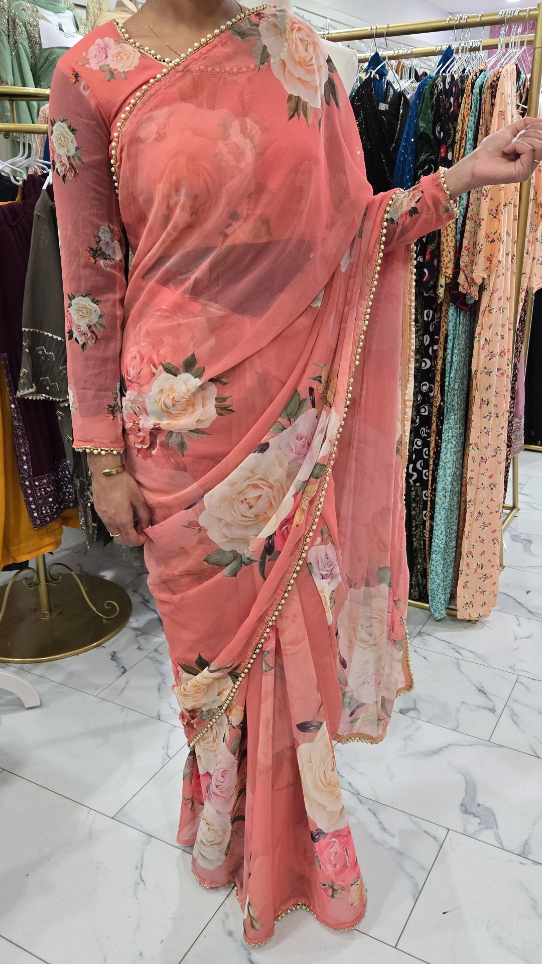 Chiffon Pearl Saree With Readymade Blouse KC647