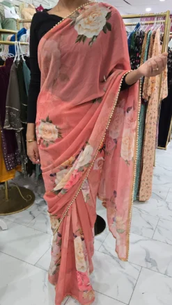 Chiffon Pearl Saree With NO Blouse KC648