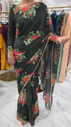 Green Pearl Georgette Saree KC638