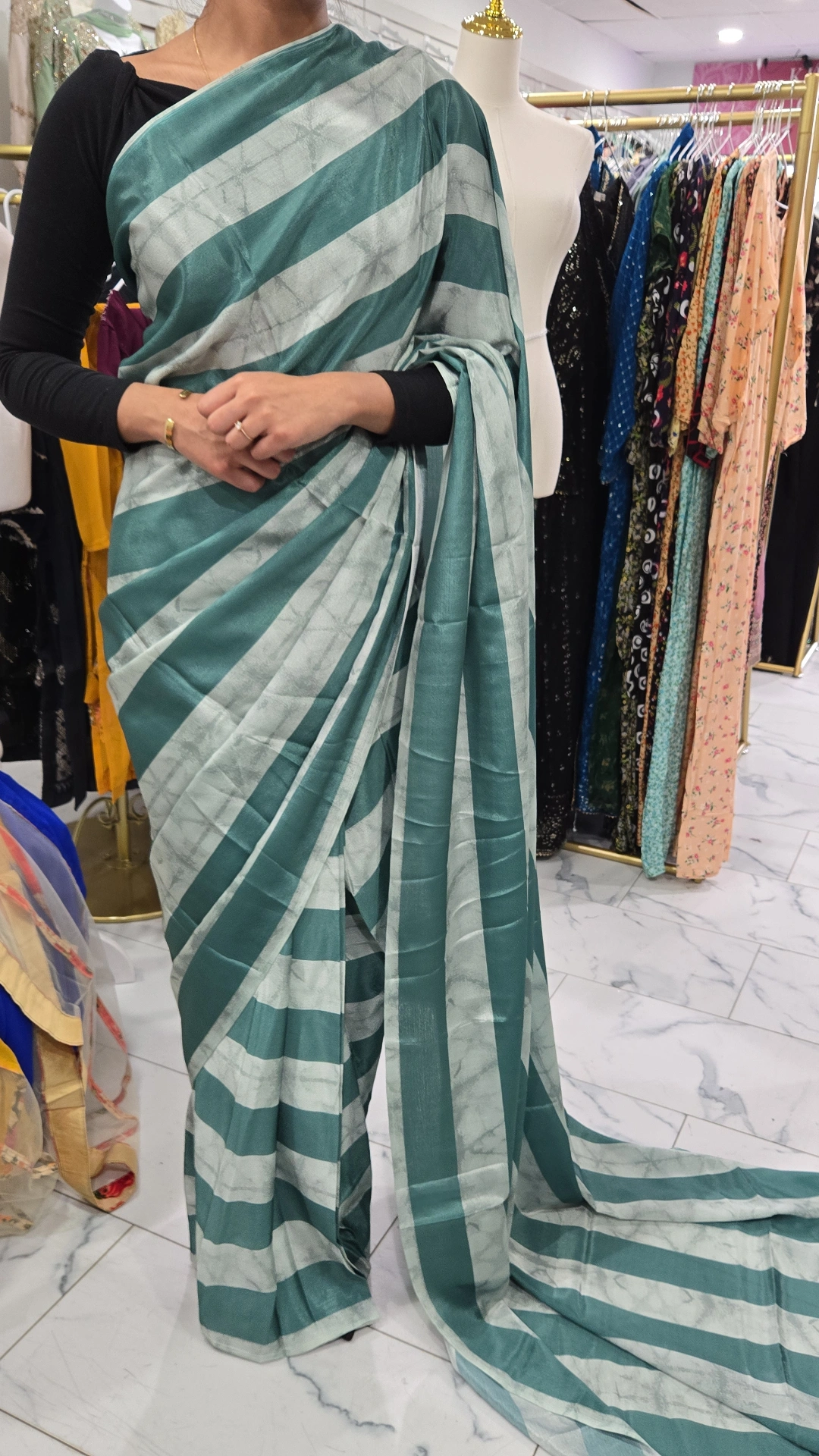 Readymade Pleated Satin Saree KC639