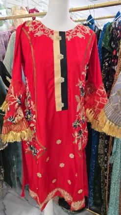 Red Linen Kurti Top KC664