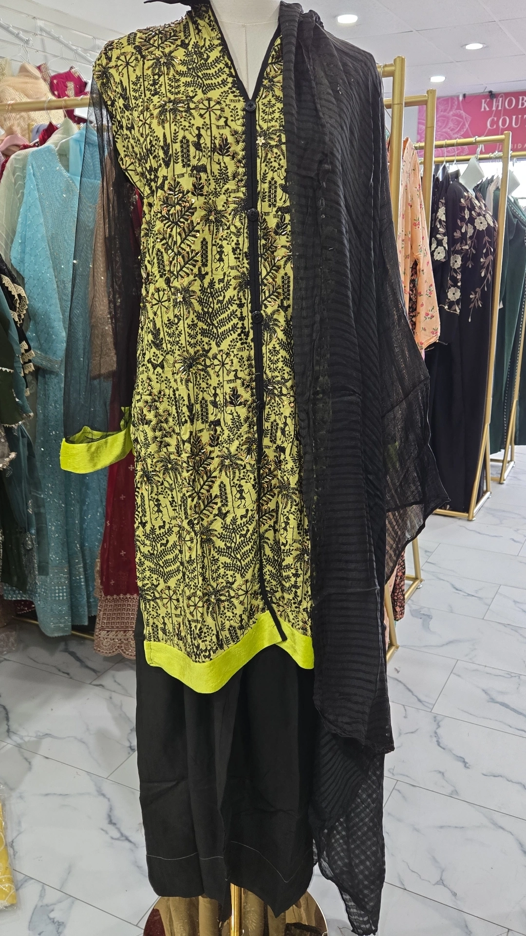 Yellow and black linen 3PC Set KC667