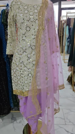Sequence white and lavender Patiala KC675
