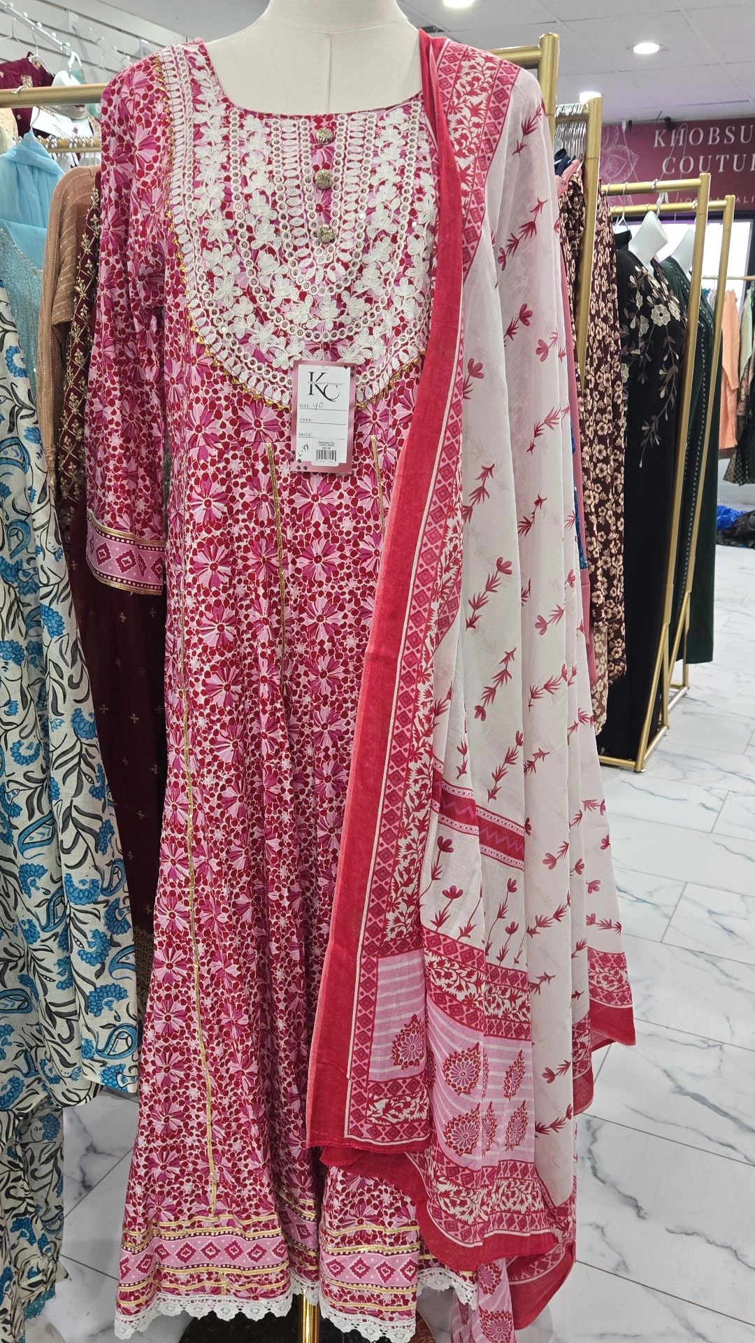 Chickankari Anarkali Gown 3pc Set KC799