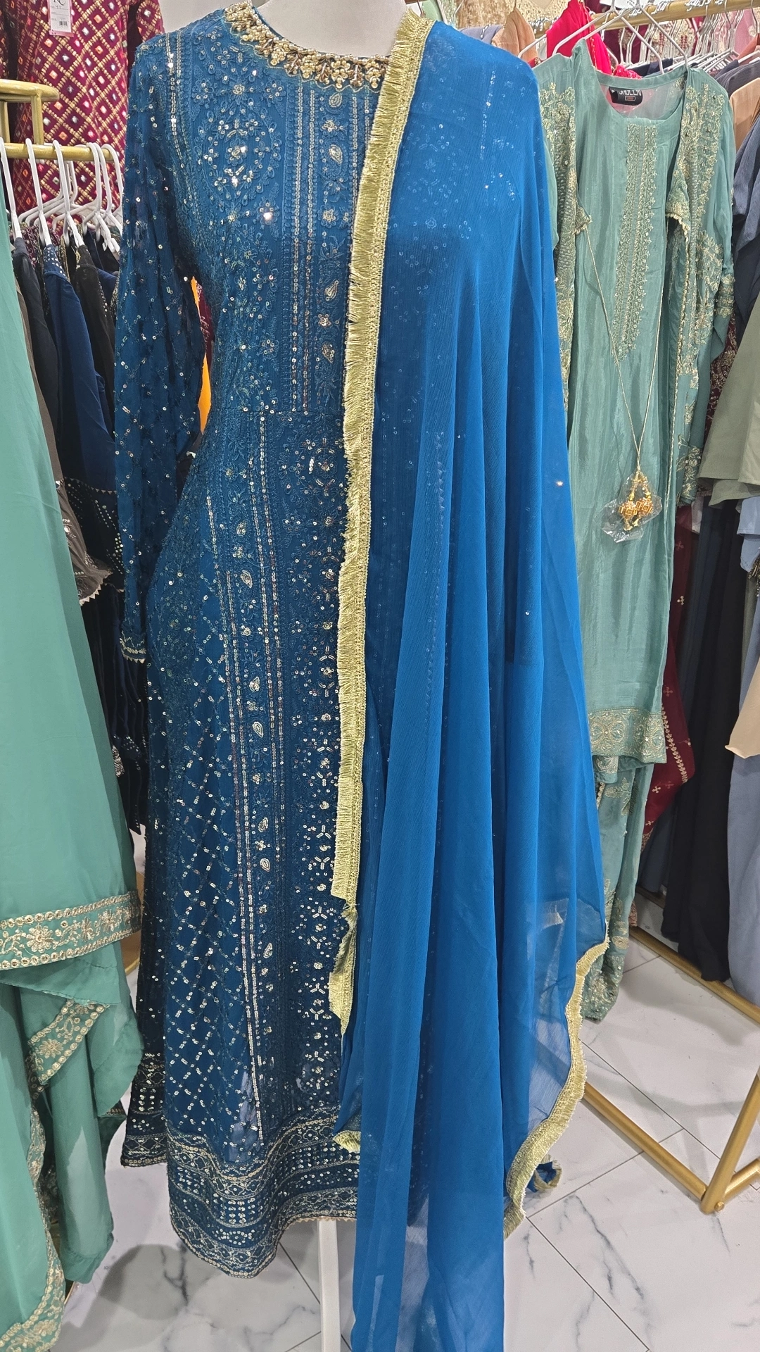 Teal Blue Anarkali Gown KC803