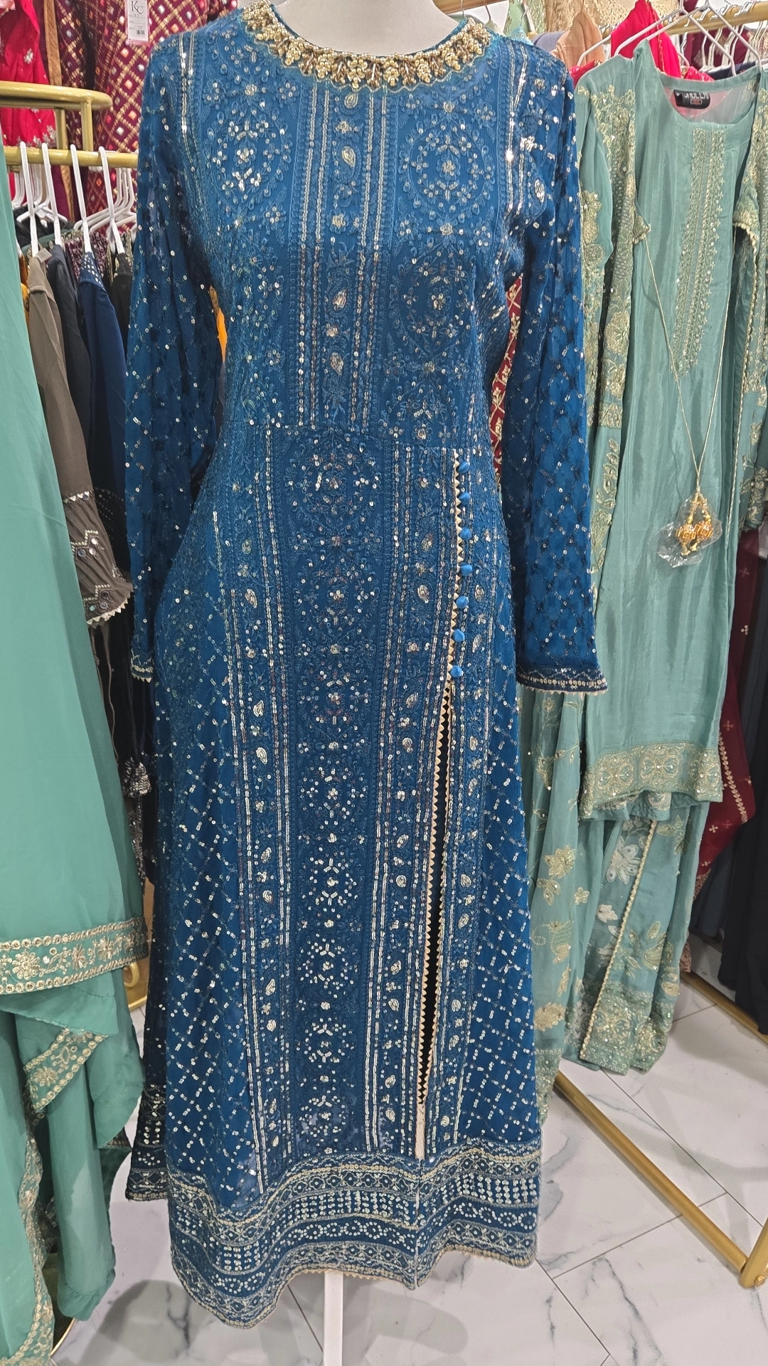 Teal Blue Anarkali Gown KC803 - Image 2