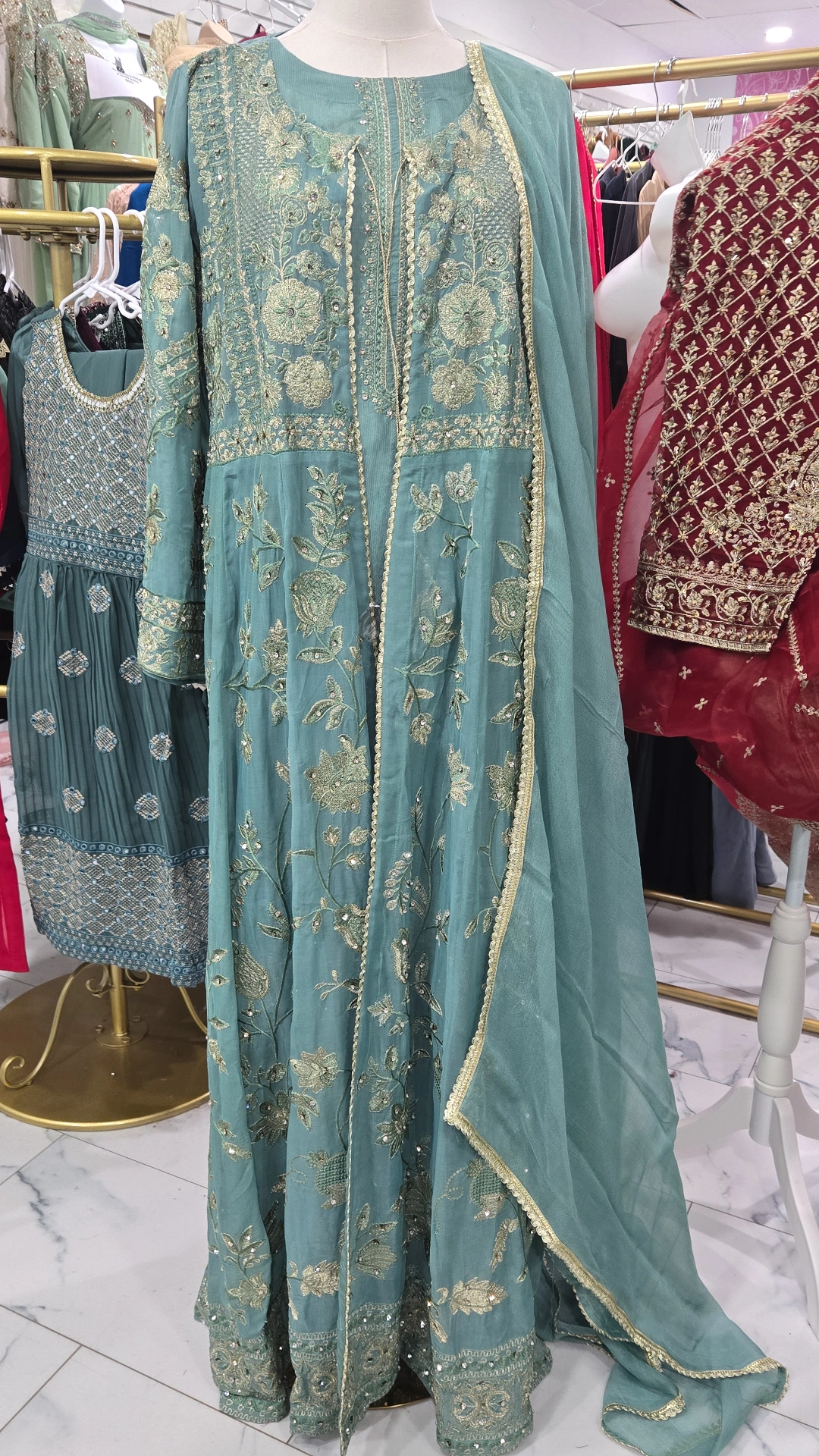 Teal Blue Anarkali Gown KC805