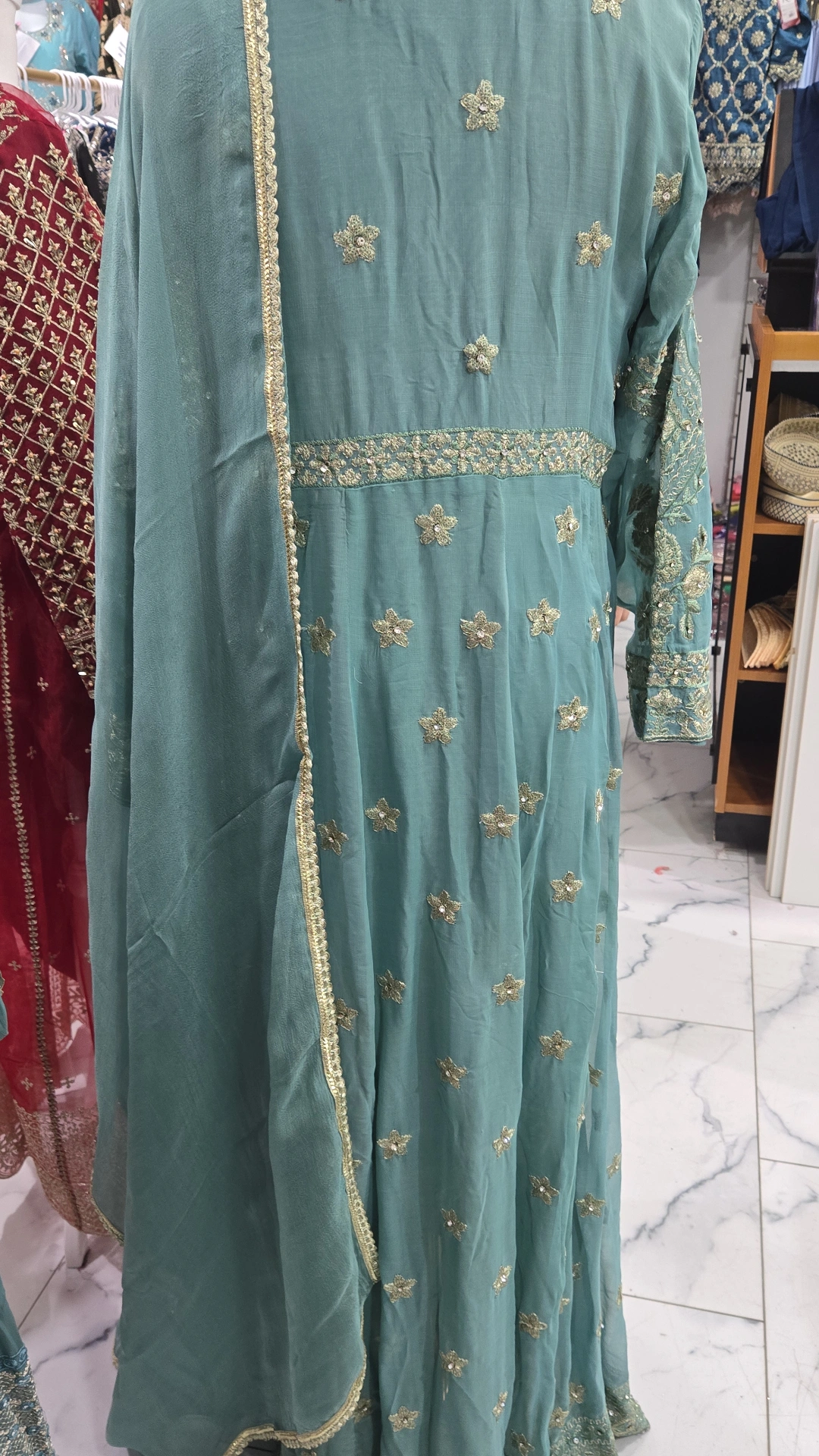 Teal Blue Anarkali Gown KC805 - Image 3