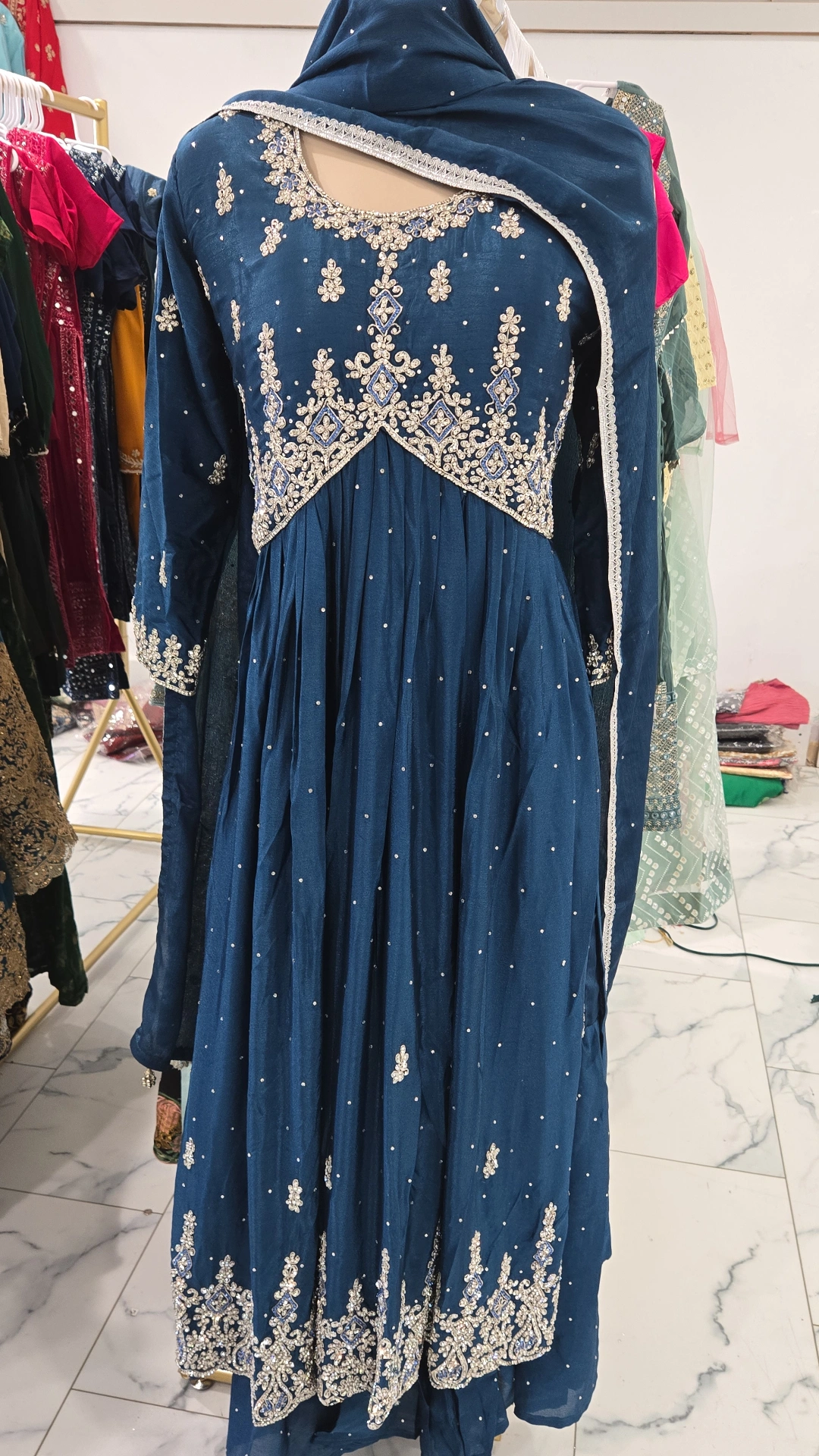 Blue Handwork Nayra Cut Sharara KC881