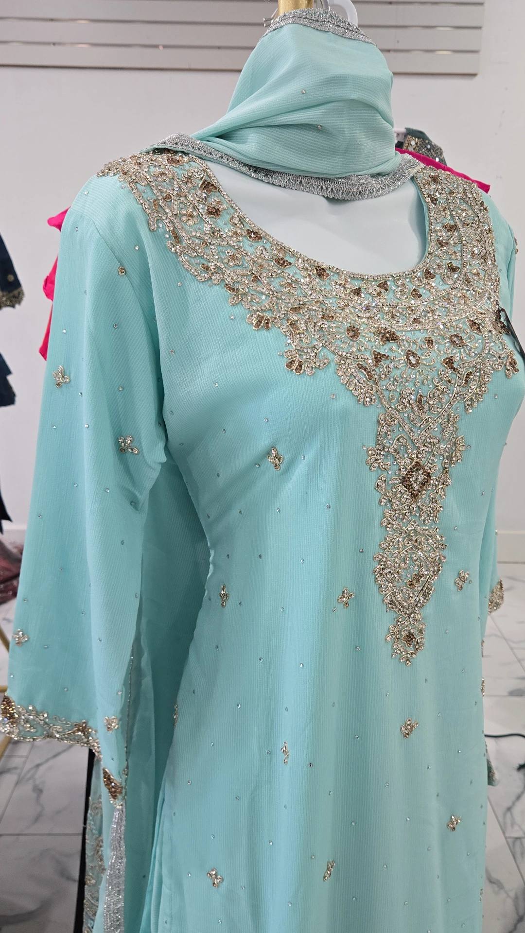 Mint Blue Handwork Sharara KC892 - Image 2
