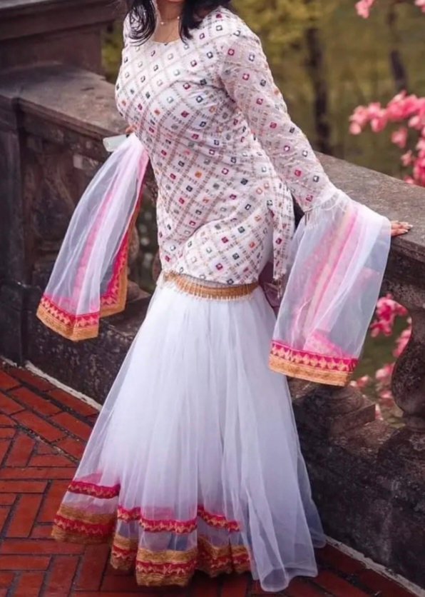 White Multi Sharara KC370