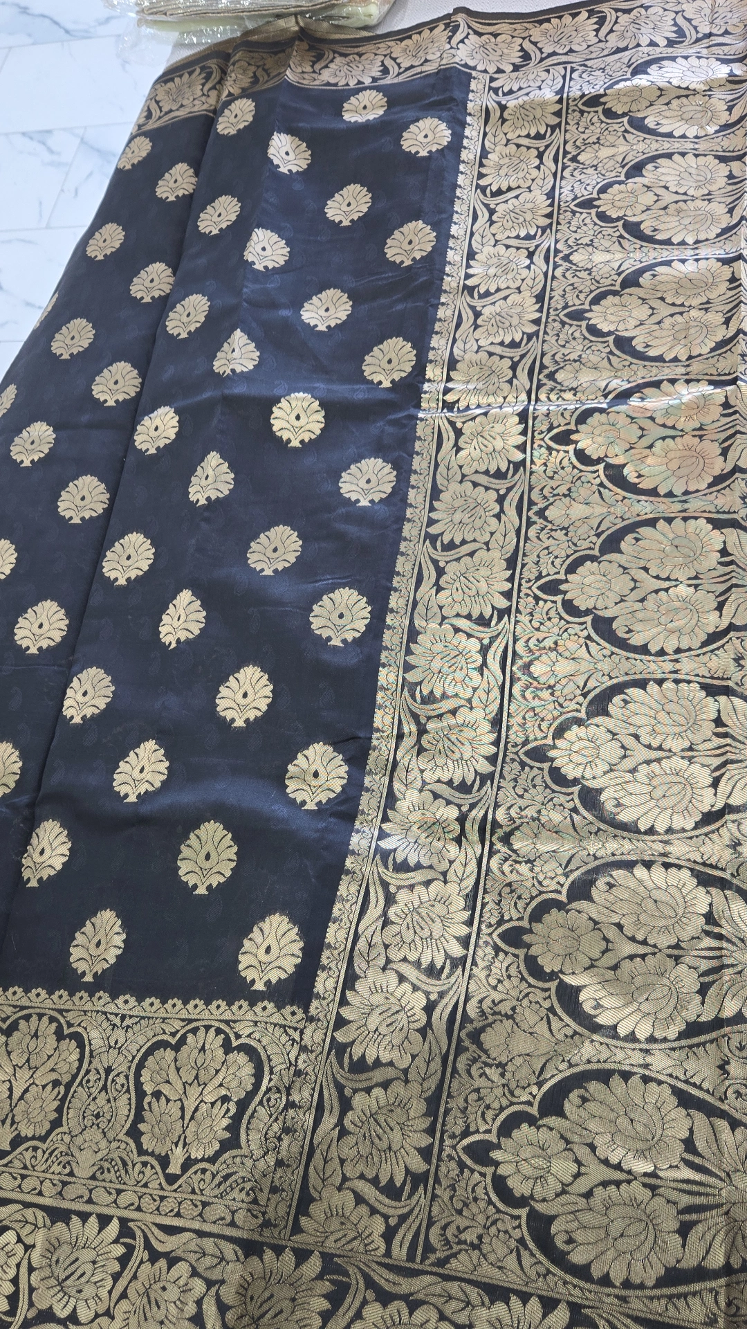 Black Katan Saree with unready blouse KC1002
