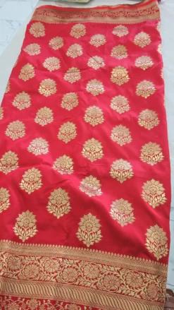 Red Katan Saree with unready blouse KC1004