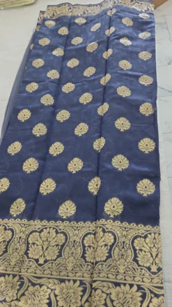 Navy Katan Saree with unready blouse KC1003