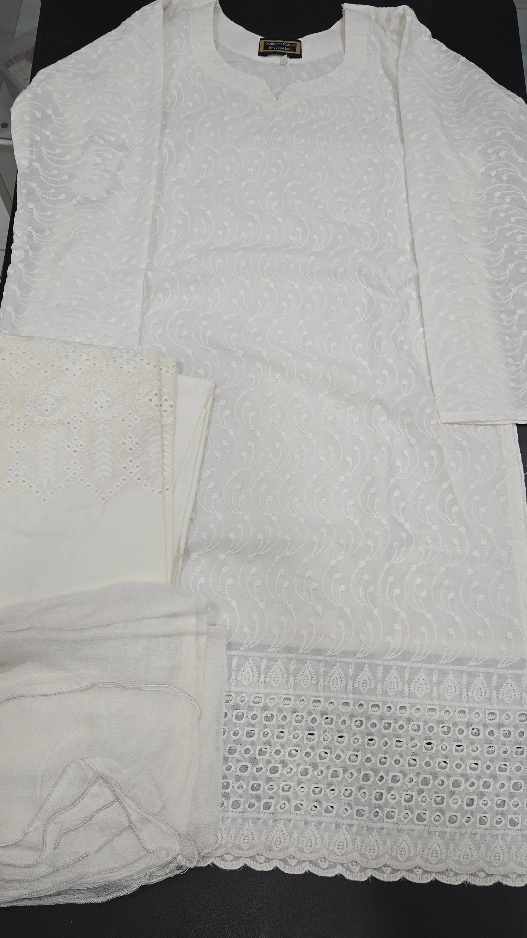 White Chickenkari Dress 3PC KC1205