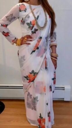 Chiffon Pearl Saree With Readymade Blouse KC995
